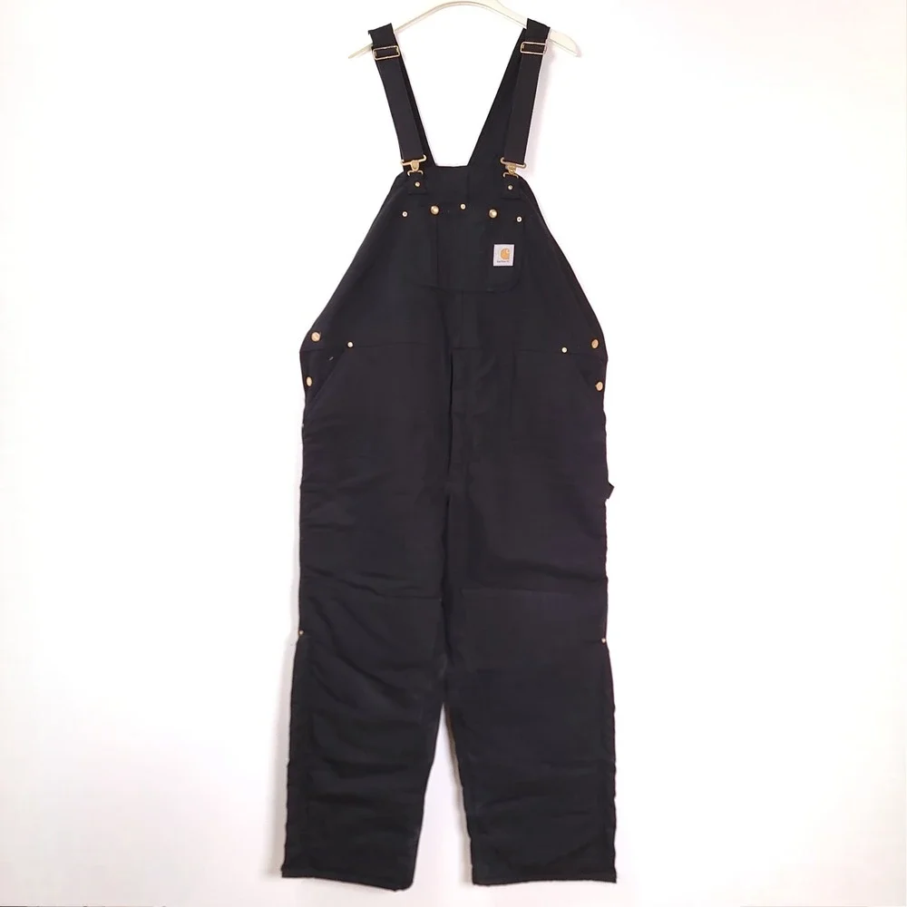 Carhartt R03 BLK Quilt Lined Bib Overalls Black‎ Duck Double Knee Mens 48x30 USA